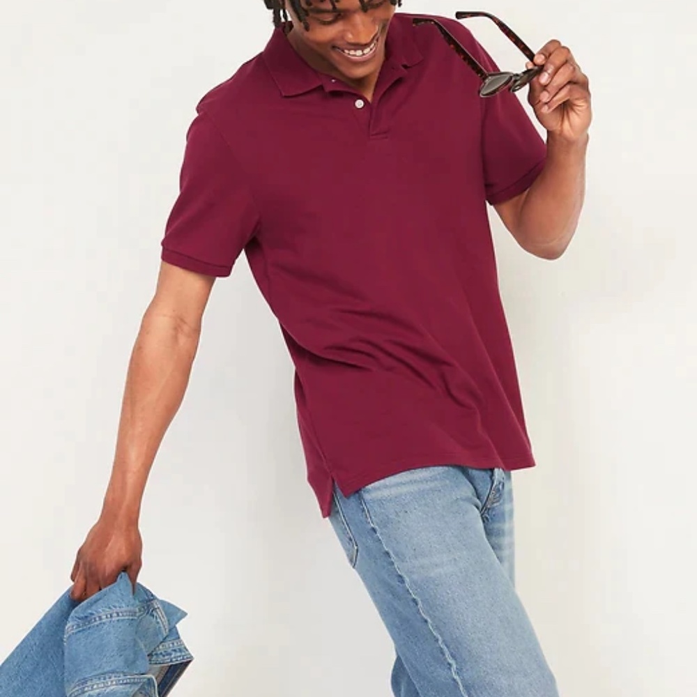 NEW BURGUNDY RED Slim Fit Pique Stretch Polo for Men XL  X-Large